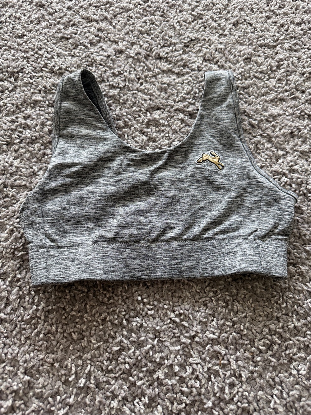 Tracksmith Heather Gray Sports Bra with Logo